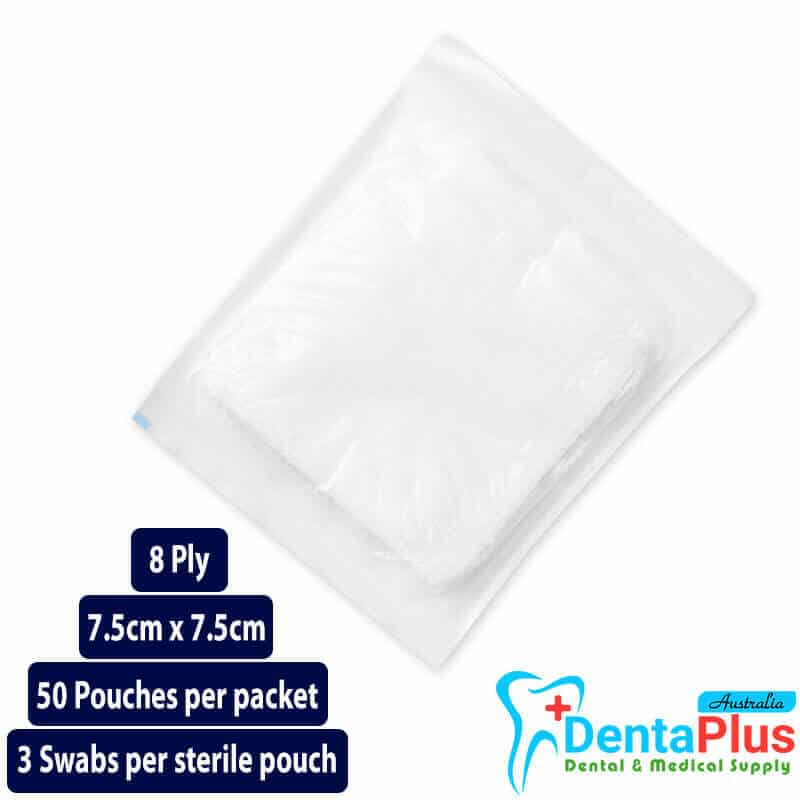 Gauze Swabs 3 Sterile (Mediflex) 7.5cm x 7.5cm - 8ply 50Pouches/pkt 1