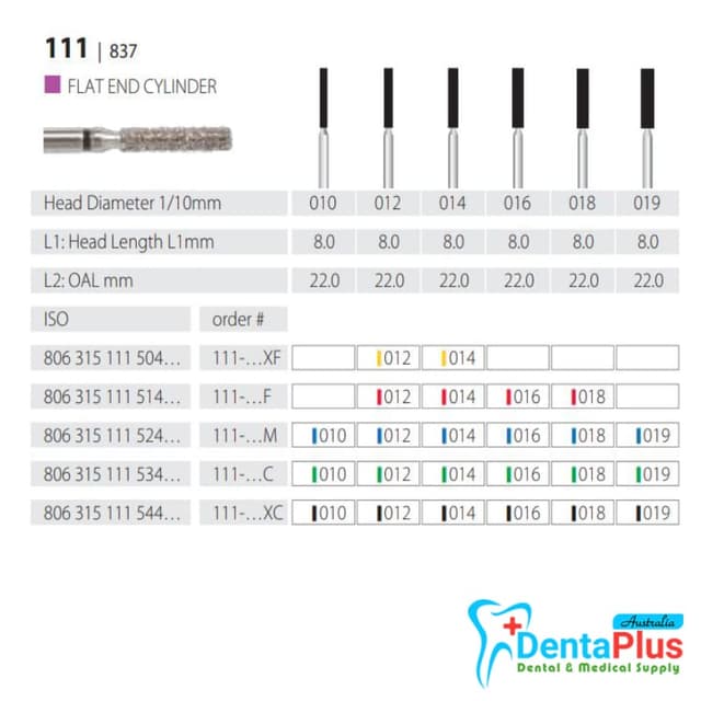 Diamond Burs Flat End Cylinder ISO: 111-837 MDT #10Pcs/Box 1