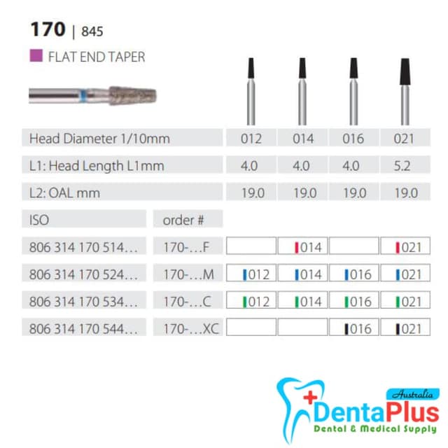 Diamond Burs Flat End Taper ISO: 170-854 MDT #10Pcs/Box 1